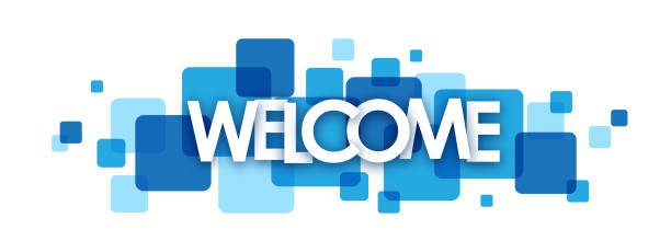 WELCOME Vector Concept Word Typography Banner On Blue Squares