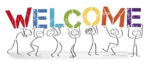 Stick Figures Holding Word Welcome Vector Banner Text Welcome Welcome Together People Big Colorful Letters 114865217